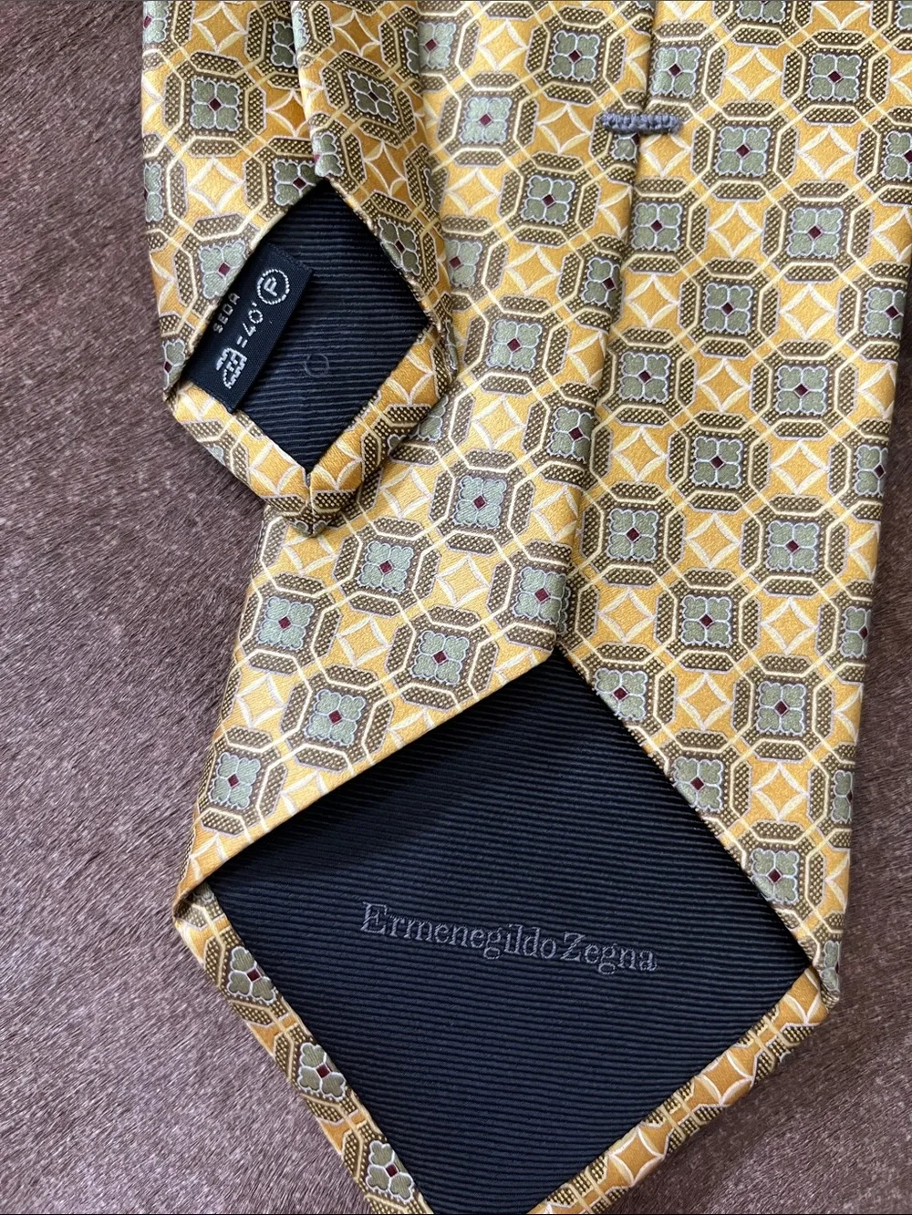 Ermenegildo Zegna Silk Geometric Pattern Made in Italy Tie